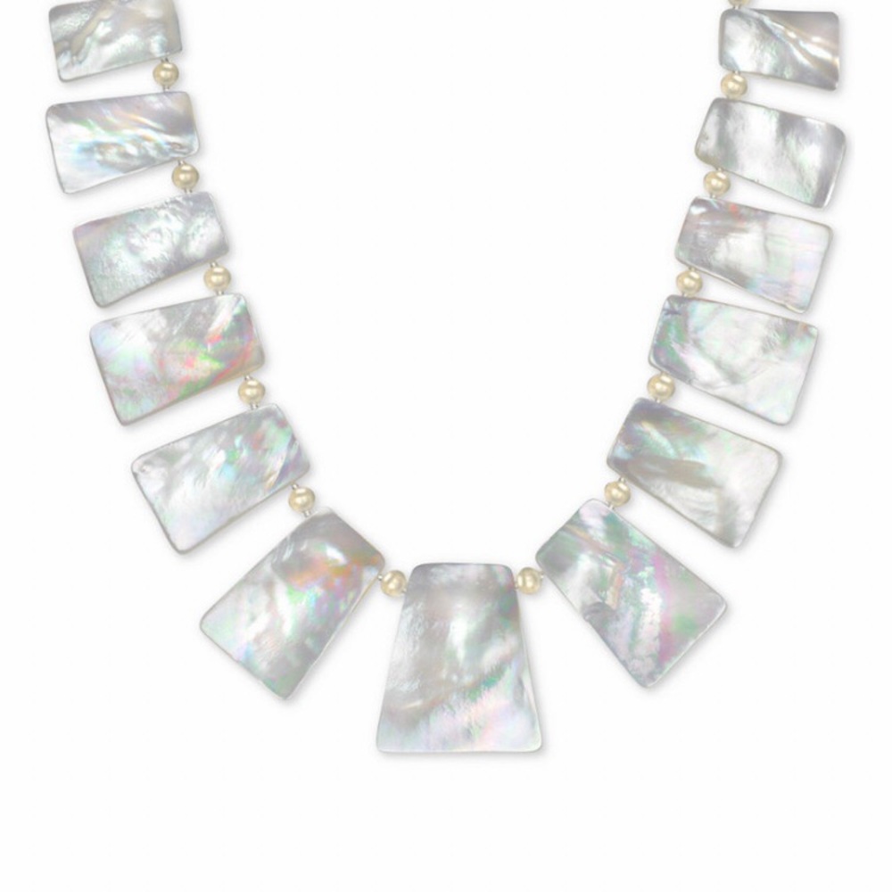 MOTHER OF PEARL NECKLACE 18” 18K YELLOW GOLD OVER STERLING SILVER